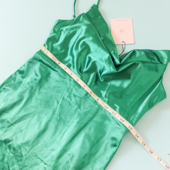 NEW Hello Molly Kelly Green Satin Midi Slip Cowl Neck Dress Size Large US 8 - Picture 7 of 10